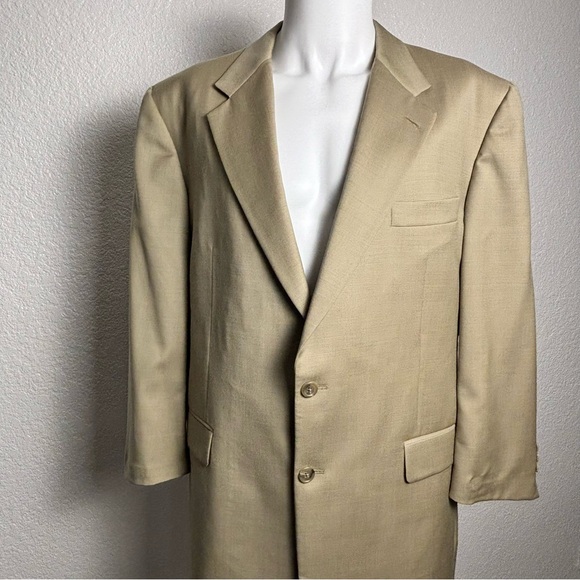 Hickey Freeman Sport Coat Mens 44R Tan Houndstooth Silk Wool Blazer Jacket VTG